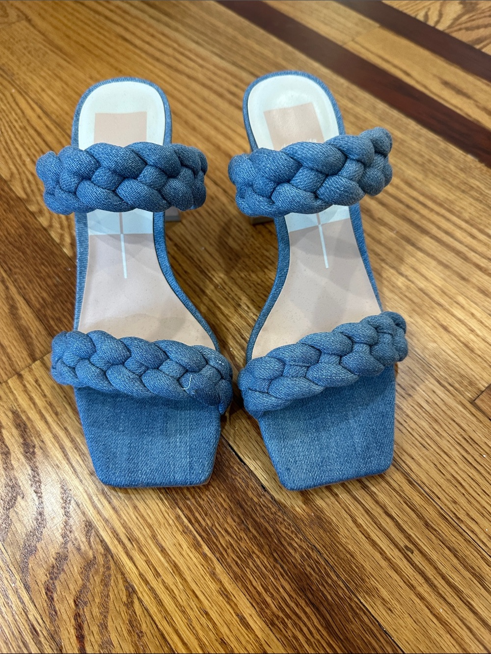 Dolce Vita Braided Denim Double-Strap Heels - Blue
